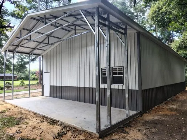 Tarheel Metal Structures 30x60x12 metal building with enclosed workshop and open carport